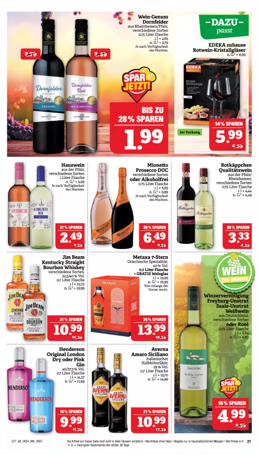 Aktueller Prospekt Marktkauf - Prospekt - von 18.02 bis 24.02.2024 - strona 27 - produkty: alkohol, amaro, averna, bourbon, deka, dornfelder, ecco, eis, enders, flasche, gin, jim beam, likör, Metaxa, mionetto, nuss, prosecco, qualitätswein, reis, rotkäppchen, rotwein, rwe, Ti, wein, Yo, ZTE