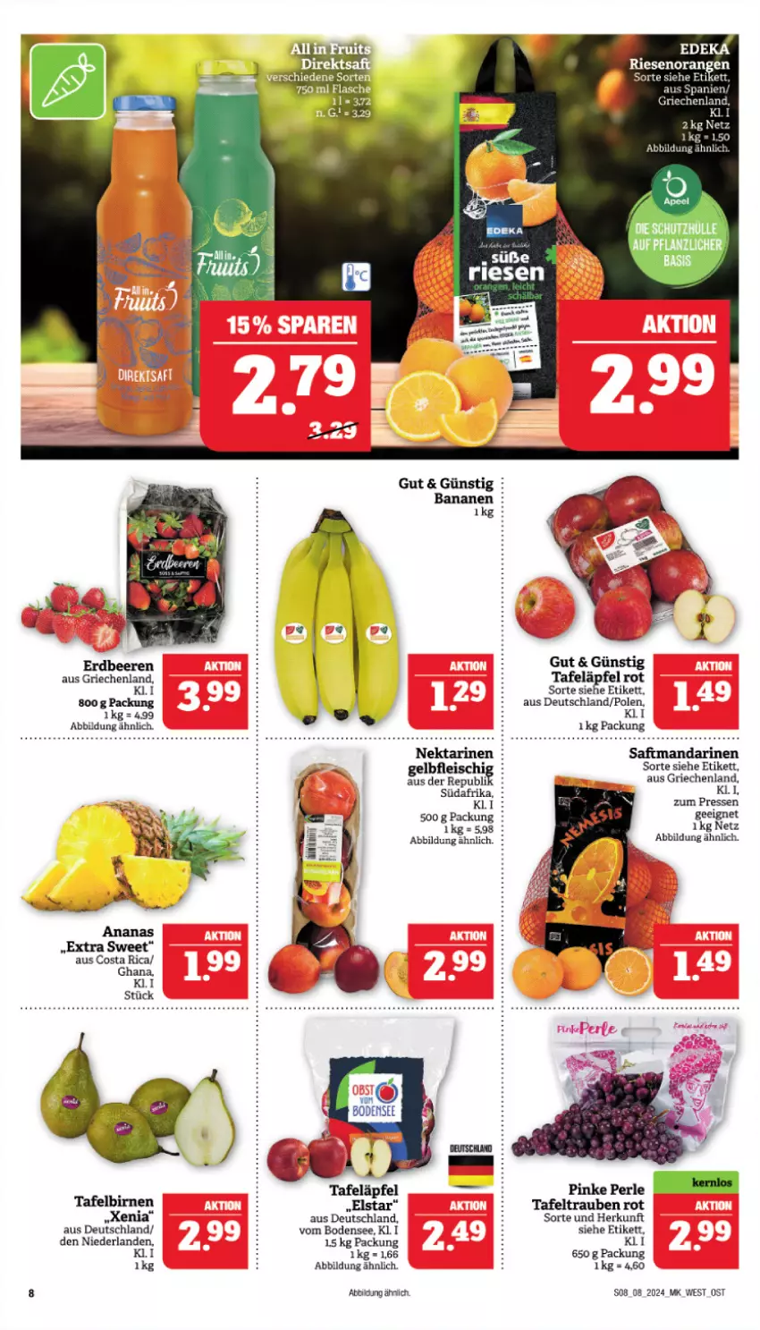 Aktueller Prospekt Marktkauf - Prospekt - von 18.02 bis 24.02.2024 - strona 8 - produkty: ananas, banane, bananen, deka, eis, fleisch, mandarine, mandarinen, Nektar, nektarinen, saft, tafeläpfel, tafeltrauben, Ti, trauben