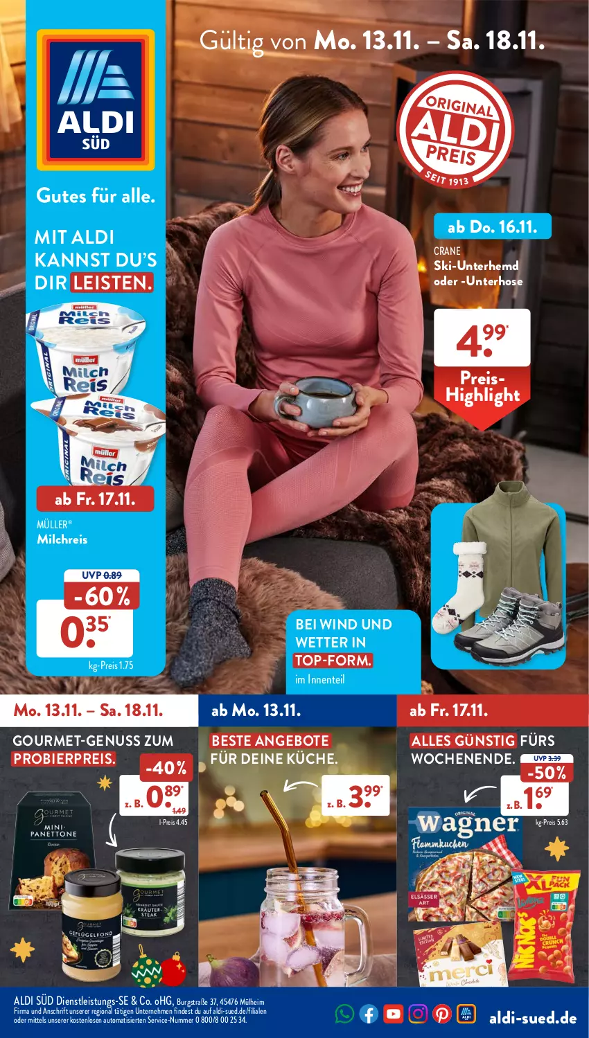 Aktueller Prospekt AldiSud - NÄCHSTE WOCHE - von 13.11 bis 18.11.2023 - strona 1 - produkty: aldi, angebot, angebote, auto, bier, eis, ente, hemd, hose, küche, milch, milchreis, Müller, nuss, reis, Ti, Unterhemd