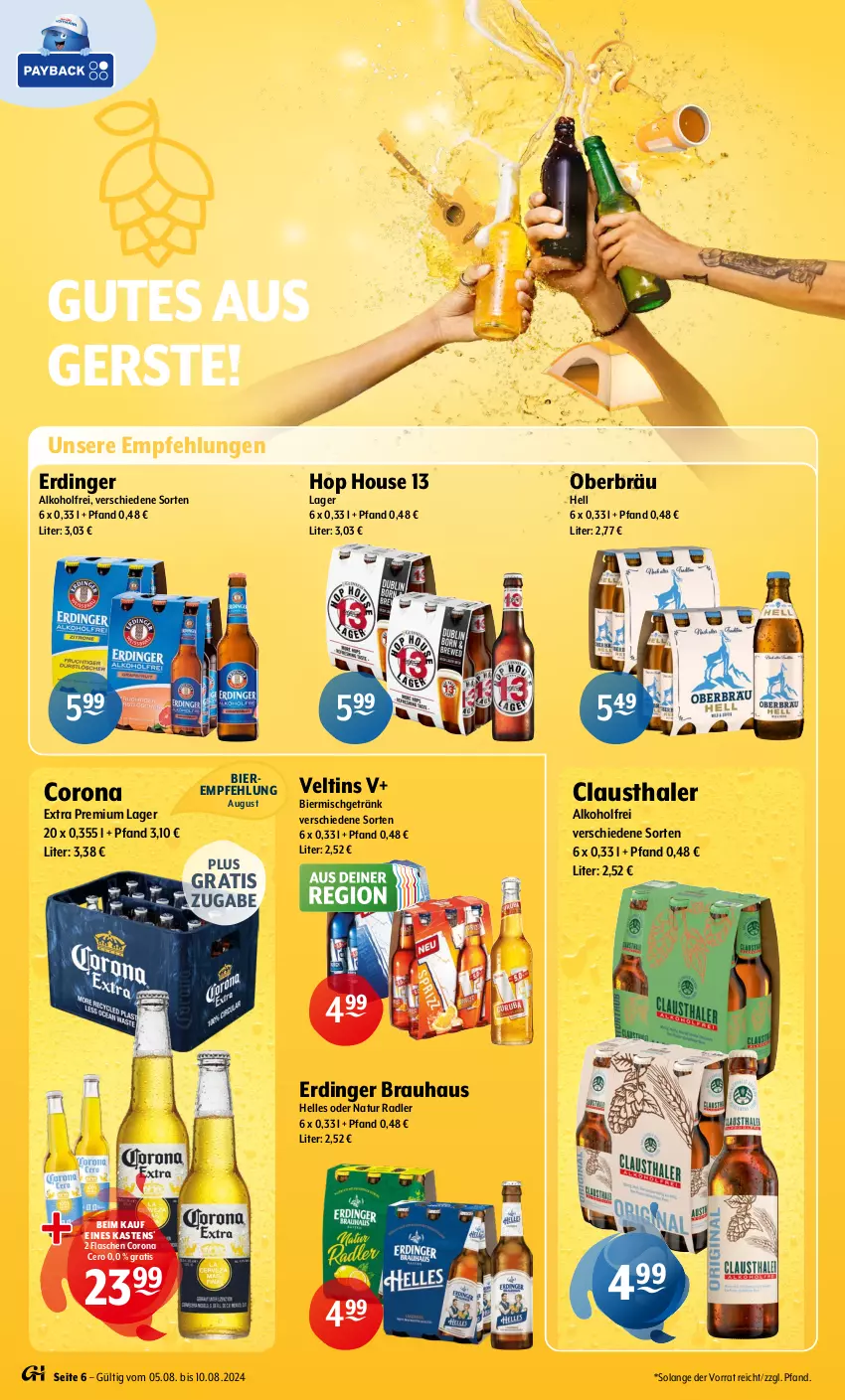 Aktueller Prospekt Getraenke Hoffmann - Prospekte - von 05.08 bis 10.08.2024 - strona 6 - produkty: alkohol, aust, bier, Biere, clausthaler, corona, corona extra, elle, erdinger, flasche, getränk, natur, natur radler, radler, Ti, veltins