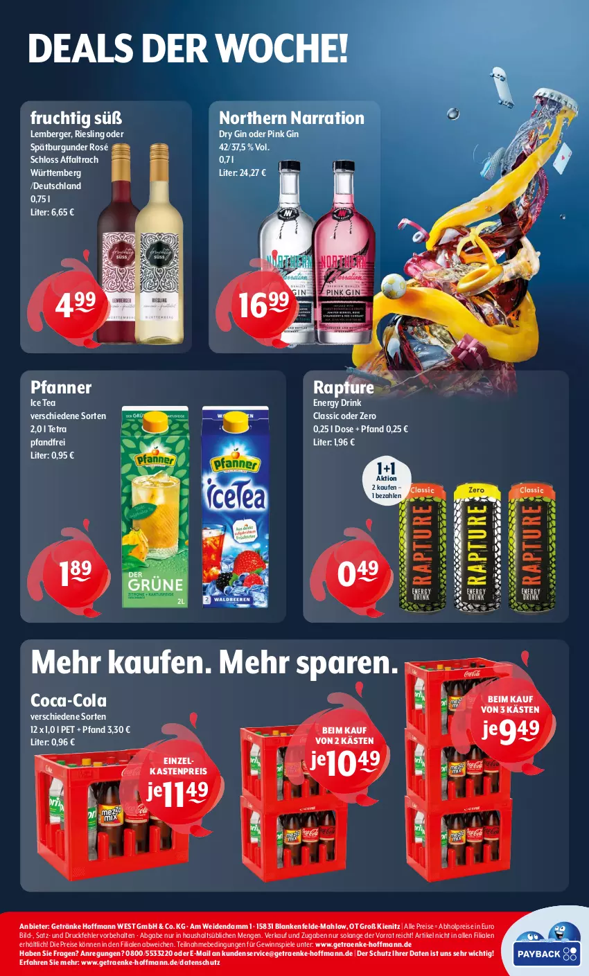 Aktueller Prospekt Getraenke Hoffmann - Prospekte - von 05.08 bis 10.08.2024 - strona 8 - produkty: abholpreise, Berger, burgunder, coca-cola, cola, drink, dry gin, eis, energy drink, frucht, getränk, getränke, gewinnspiel, gin, ice tea, pfanne, Pfanner, reis, riesling, spätburgunder, Spiele, Ti