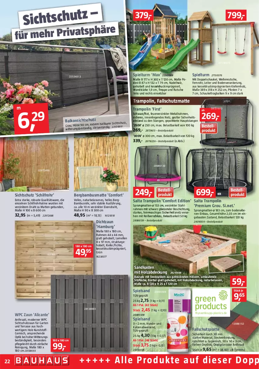 Aktueller Prospekt Bauhaus - Prospekte - von 02.04 bis 30.04.2022 - strona 22 - produkty: asti, bambus, Bau, dichtzaun, Draht, eis, elle, Garten, Holz, latte, Laufen, Liege, Mode, natur, ndk, Reinigung, Ria, Sandkasten, Schaukel, spielsand, tee, Ti, Trampolin