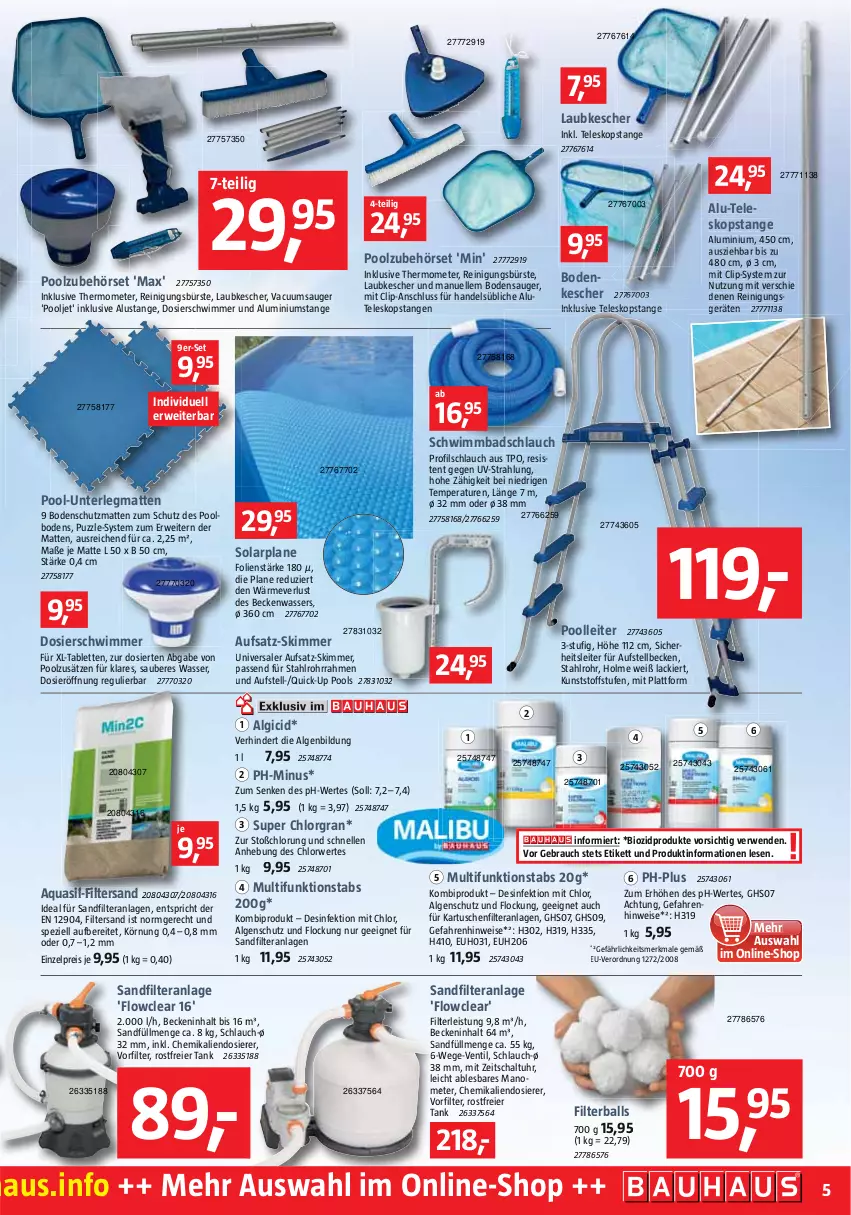 Aktueller Prospekt Bauhaus - Prospekte - von 02.04 bis 30.04.2022 - strona 5 - produkty: aqua, Bad, ball, bio, biozidprodukte, bodensauger, bürste, Desinfektion, eier, eis, elle, Kescher, lack, LG, pool, Puzzle, Rauch, Reinigung, reinigungsbürste, reis, rwe, sandfilteranlage, Schal, schlauch, Spezi, tablet, tablett, Tablette, Teleskop, thermometer, Ti, uhr, wasser