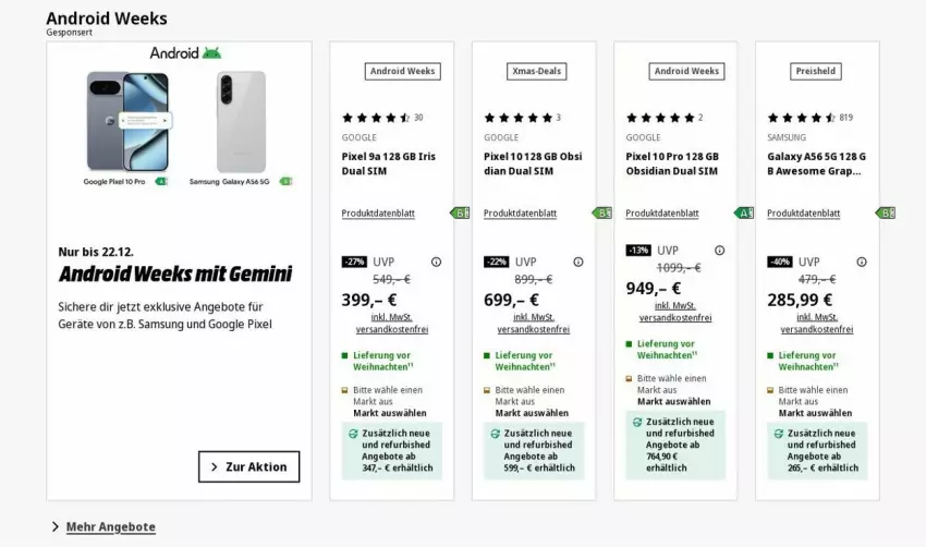 Aktueller Prospekt Saturn - Prospekte - von 15.12 bis 24.12.2025 - strona 2 - produkty: angebot, angebote, eis, ndk, reis, Samsung, samsung galaxy, Samsung Galaxy A, sim, Ti, uhr, versandkostenfrei, weihnachten