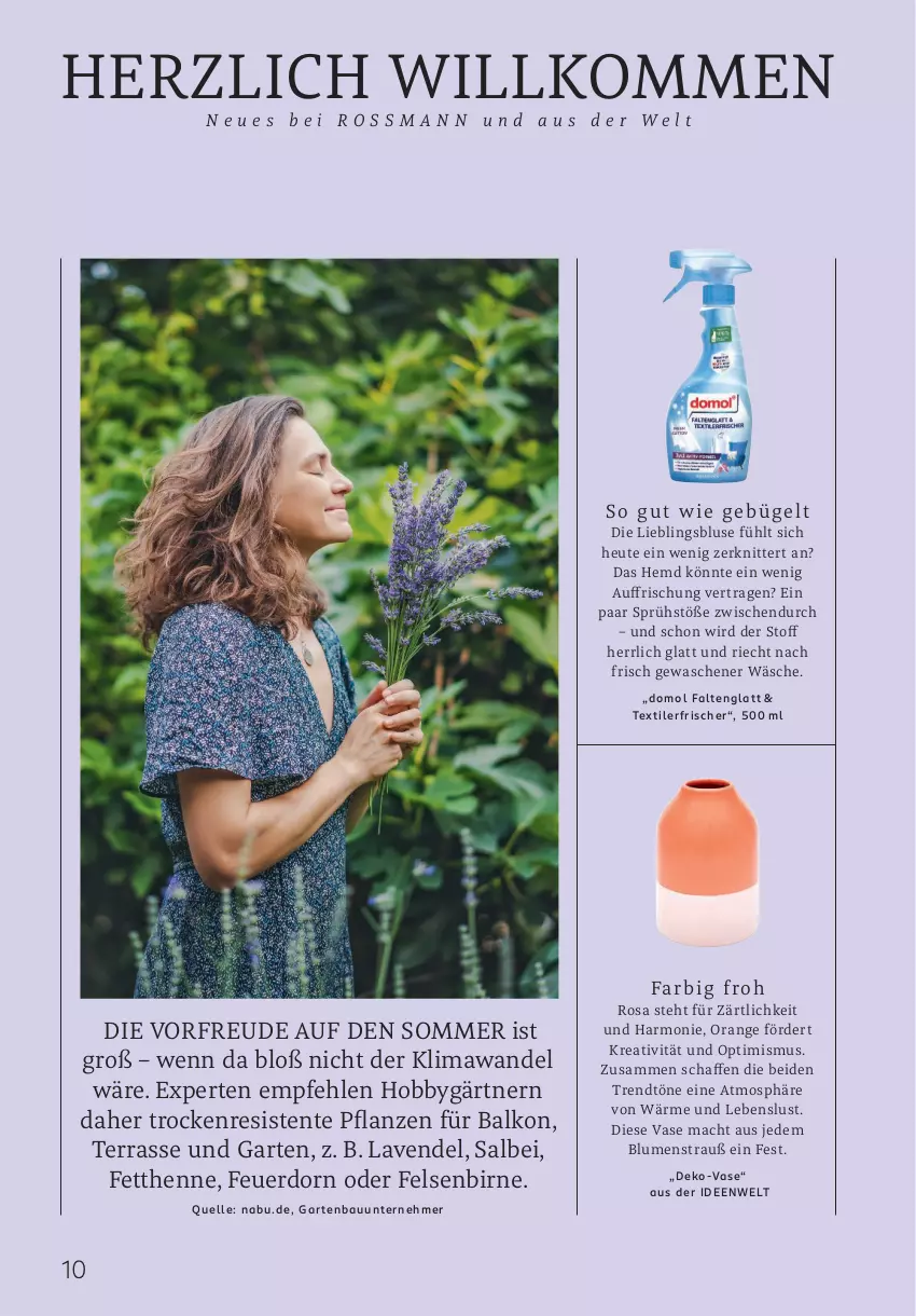 Aktueller Prospekt Rossmann - Prospekte - von 05.05 bis 01.06.2025 - strona 10 - produkty: Bau, blume, blumen, Blumenstrauß, bluse, Domol, elle, ente, Garten, hemd, Heu, Hobby, lavendel, mac, orange, pflanze, pflanzen, Textilerfrischer, Ti, Vase