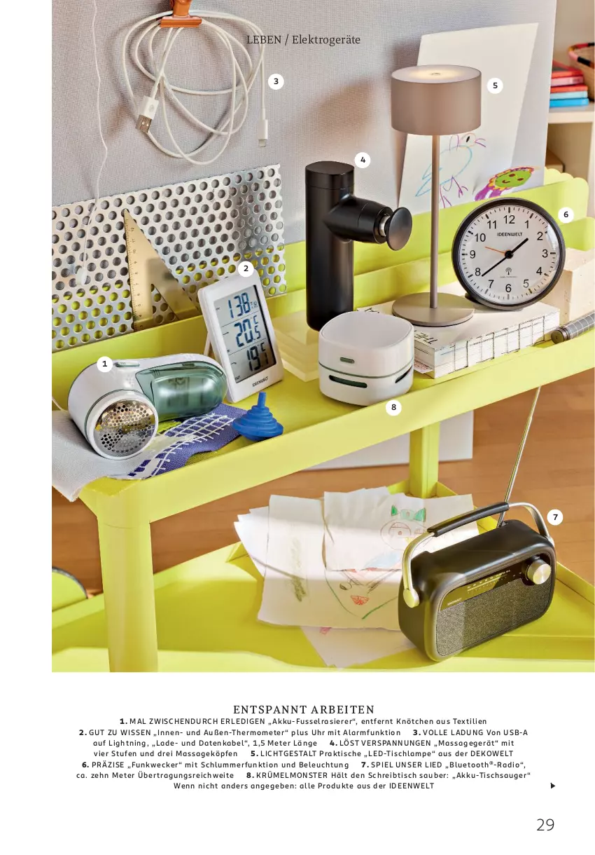 Aktueller Prospekt Rossmann - Prospekte - von 05.05 bis 01.06.2025 - strona 29 - produkty: akku, beleuchtung, Elektro, elektrogeräte, Funkwecker, Lampe, Massagegerät, monster, Radio, rasierer, schreibtisch, thermometer, Ti, tisch, Tischlampe, uhr, usb, weck