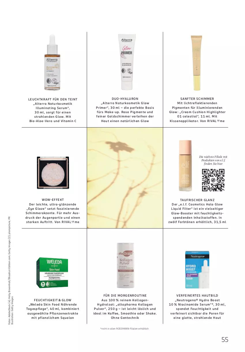Aktueller Prospekt Rossmann - Prospekte - von 05.05 bis 01.06.2025 - strona 55 - produkty: Altapharma, alterra, bio, cin, ente, hyaluron, kaffee, kissen, Kollagen, kosmetik, kraft, latte, Make-up, natur, naturkosmetik, neutrogena, pflanze, pflanzen, rum, Serum, shake, smoothie, Tagespflege, Ti, Tiere, vita, Vitamin C, weleda