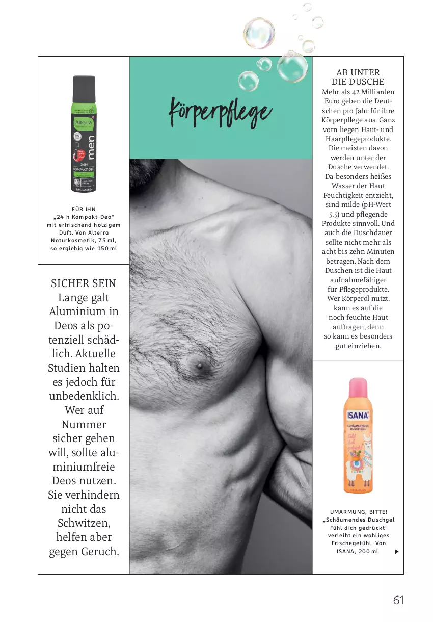 Aktueller Prospekt Rossmann - Prospekte - von 05.05 bis 01.06.2025 - strona 61 - produkty: alterra, auer, deo, dusche, duschgel, eis, elle, erde, haarpflege, Holz, isana, körperpflege, kosmetik, Liege, natur, naturkosmetik, rwe, sana, Ti, wasser
