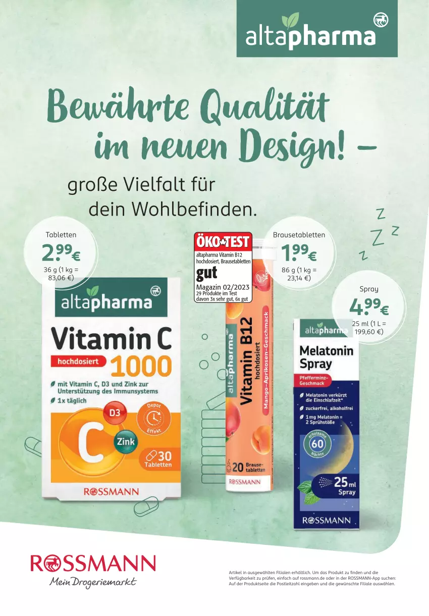 Aktueller Prospekt Rossmann - Prospekte - von 05.05 bis 01.06.2025 - strona 71 - produkty: Altapharma, aprikose, aprikosen, brause, Brausetabletten, leitz, LG, mac, magazin, mango, pfeffer, tablet, tablett, Tablette, Ti, vita, Vitamin C