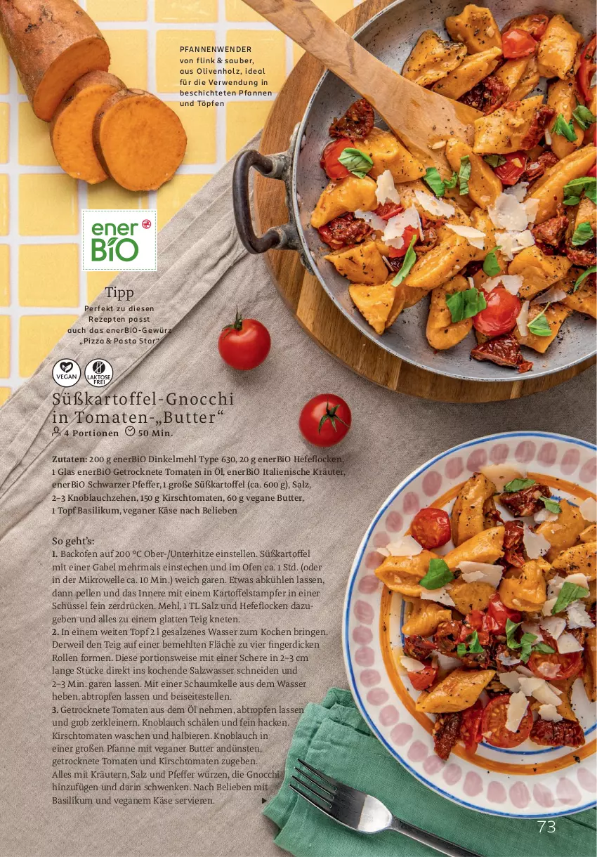 Aktueller Prospekt Rossmann - Prospekte - von 05.05 bis 01.06.2025 - strona 73 - produkty: backofen, basilikum, bier, Biere, bio, butter, dinkelmehl, eis, elle, gabel, Getrocknete Tomaten, gewürz, gnocchi, Hefe, Holz, kartoffel, Käse, kirsch, knoblauch, kräuter, kräutern, latte, leine, mehl, mikrowelle, Ofen, olive, oliven, pasta, pfanne, pfannen, Pfannenwender, pfeffer, pizza, rezept, rezepte, ring, rwe, salz, Schere, schüssel, süßkartoffel-, Ti, tomate, tomaten, topf, wasser