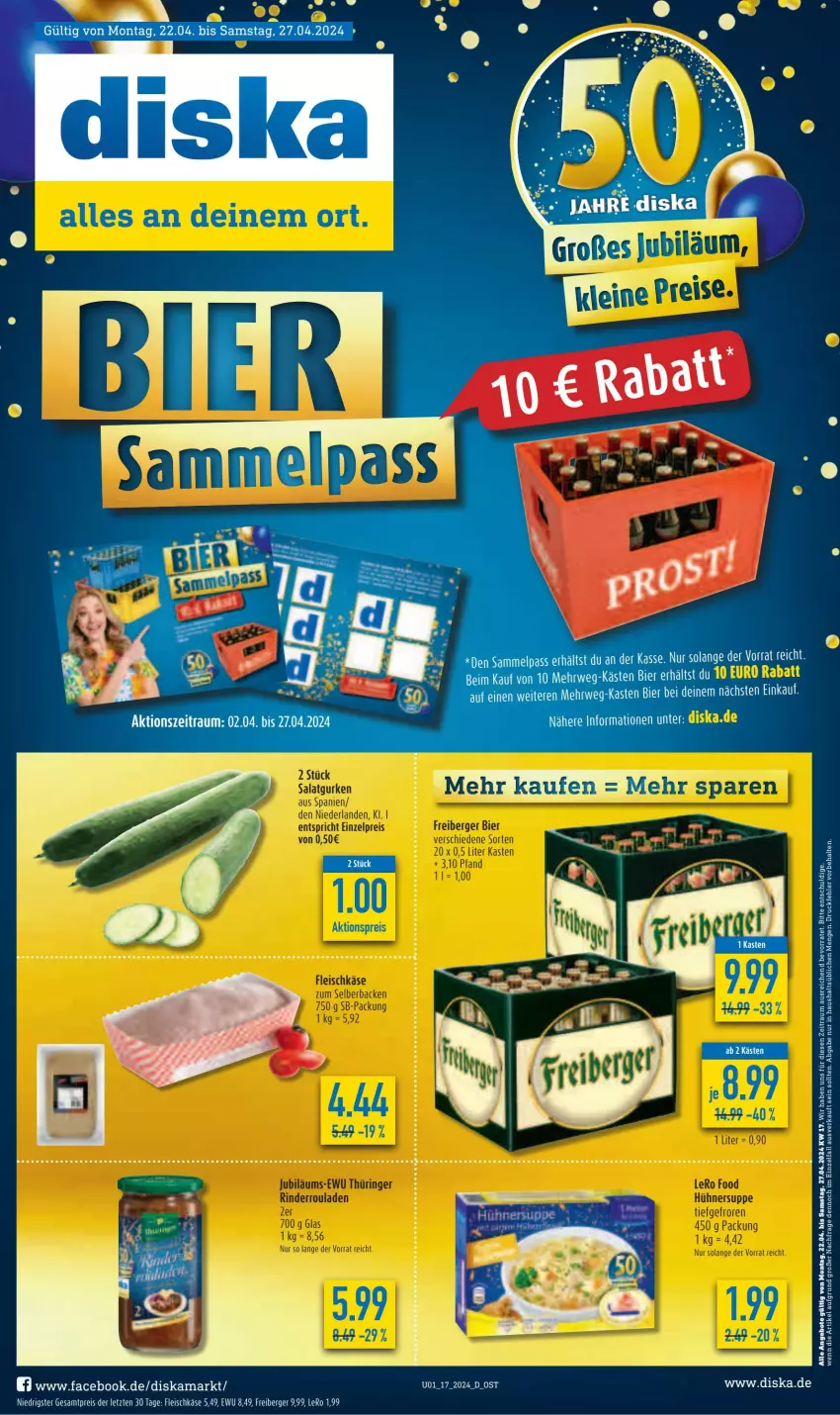 Aktueller Prospekt Diska - von 22.04 bis 27.04.2024 - strona 1 - produkty: angebot, angebote, Berger, eis, fleisch, fleischkäse, Freiberger, Käse, reis, tee, Ti, ZTE