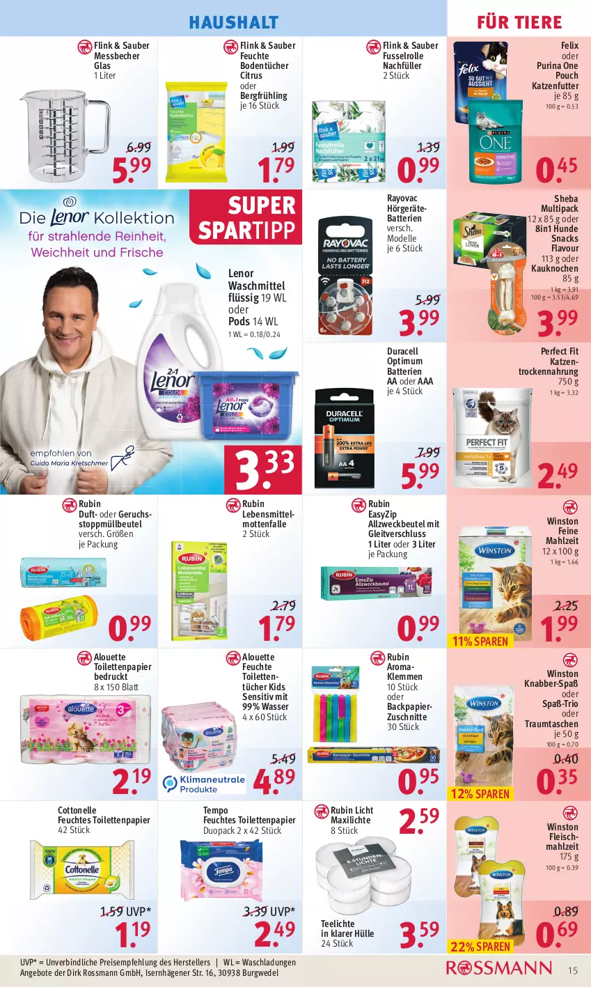 Aktueller Prospekt Rossmann - Prospekte - von 28.02 bis 04.03.2022 - strona 15 - produkty: Allzweckbeutel, alouette, angebot, angebote, batterie, batterien, Becher, beutel, Bodentücher, citrus, cottonelle, dell, eis, elle, felix, feuchtes toilettenpapier, fleisch, Hunde Snacks, katzenfutter, lebensmittel, lenor, lenor waschmittel, Messbecher, Mode, Mottenfalle, müllbeutel, papier, Perfect Fit, Pods, purina, reis, Rubin, sheba, snack, snacks, spartipp, Tasche, taschen, tee, Teelicht, teelichte, teller, Tempo, Ti, Tiere, toilettenpapier, toilettentücher, Trockennahrung, tücher, waschmittel, wasser, weck, wedel, Yo