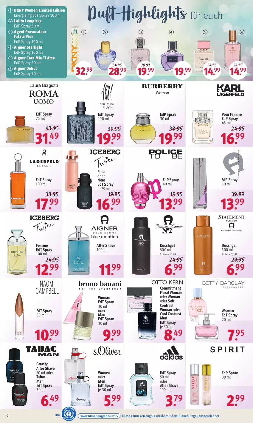 Aktueller Prospekt Rossmann - Prospekte - von 28.02 bis 04.03.2022 - strona 6 - produkty: after shave, aigner, auer, DKNY, drucker, duschgel, edp spray, edt spray, Engel, kerze, laura biagiotti, nero, starlight, Ti