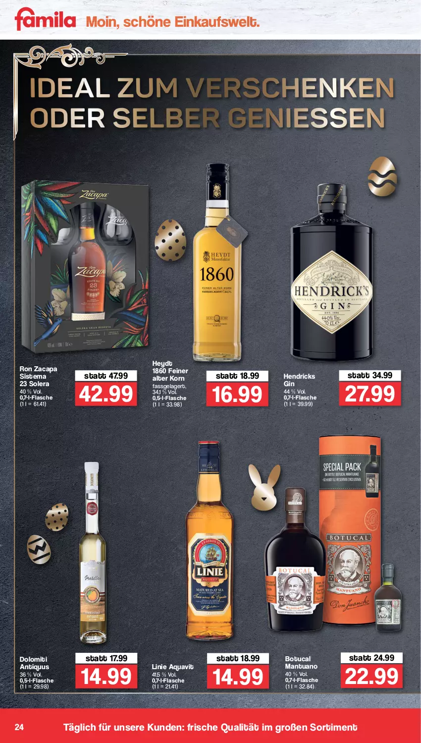 Aktueller Prospekt Famila - Prospekte - von 11.04 bis 16.04.2022 - strona 24 - produkty: aqua, aquavit, Cap, flasche, gin, korn, Ti, tuc