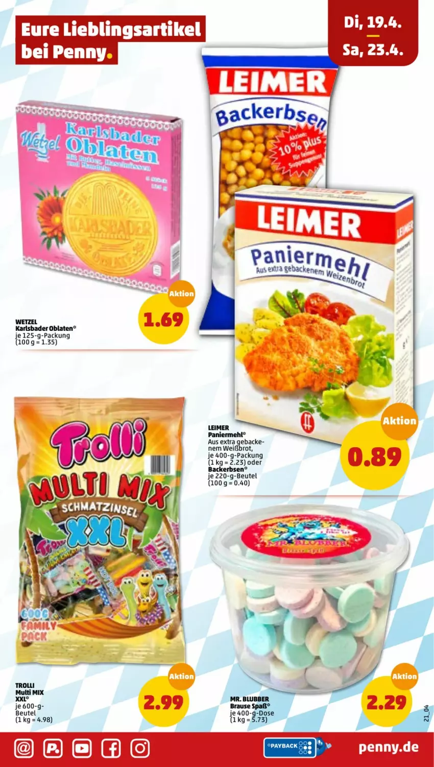 Aktueller Prospekt Penny - Prospekte - von 18.04 bis 23.04.2022 - strona 21 - produkty: Bad, beutel, brot, dessert, eimer, erbsen, erde, geback, leimer, mehl, Oblaten, Paniermehl, Ti, trolli