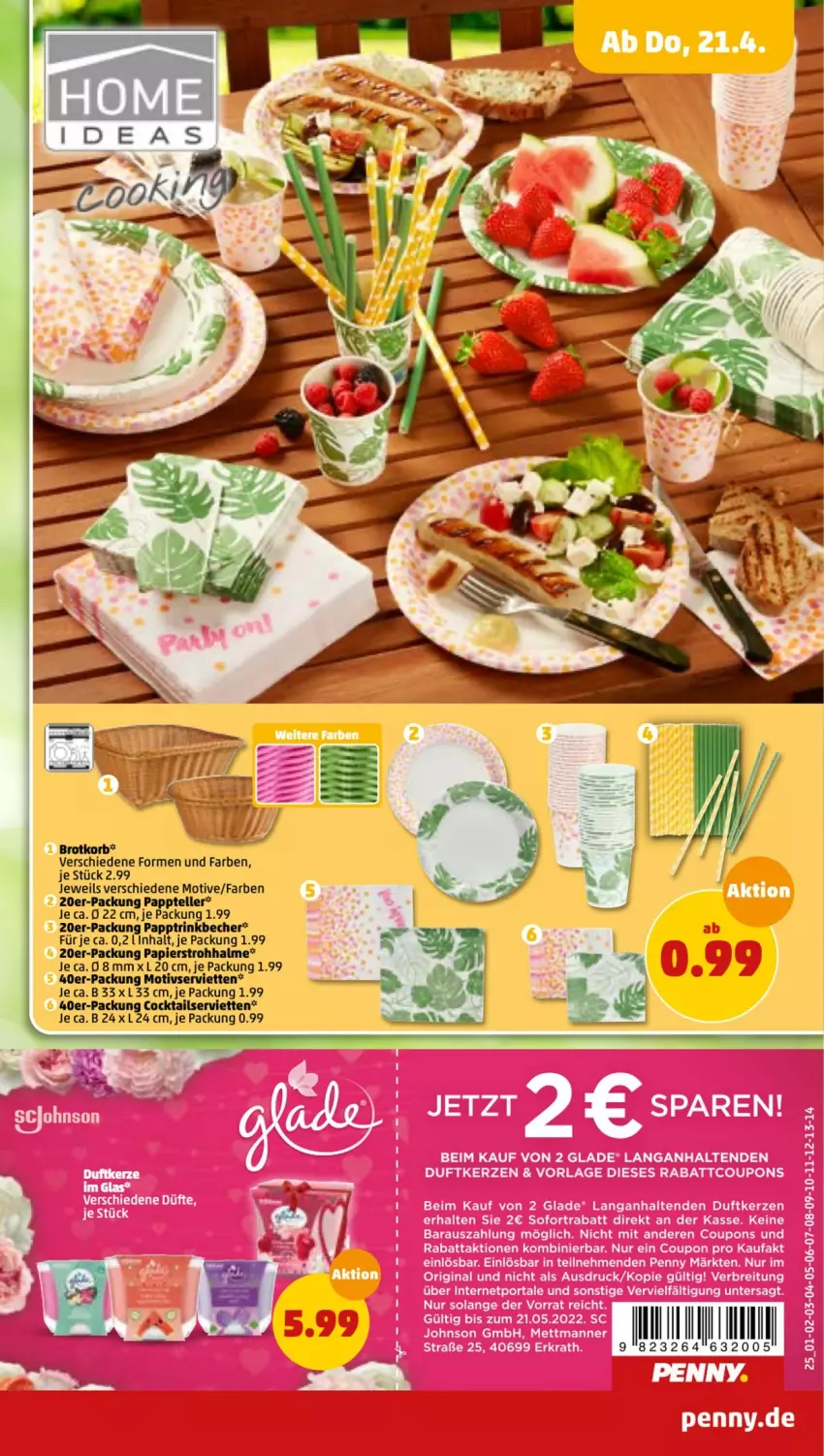 Aktueller Prospekt Penny - Prospekte - von 18.04 bis 23.04.2022 - strona 25 - produkty: Becher, brot, Brotkorb, cocktail, cocktails, elle, korb, papier, Serviette, servietten, teller, Ti, trinkbecher