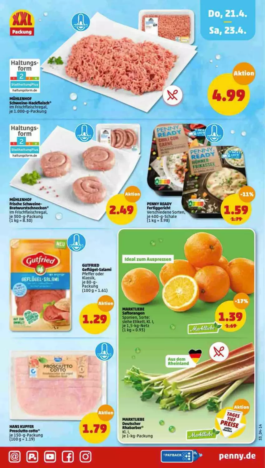 Aktueller Prospekt Penny - Prospekte - von 18.04 bis 23.04.2022 - strona 33 - produkty: bratwurst, eis, fertiggericht, fleisch, gutfried, pfeffer, prosciutto, prosciutto cotto, regal, rhabarber, salami, Schal, Schale, Ti, wurst