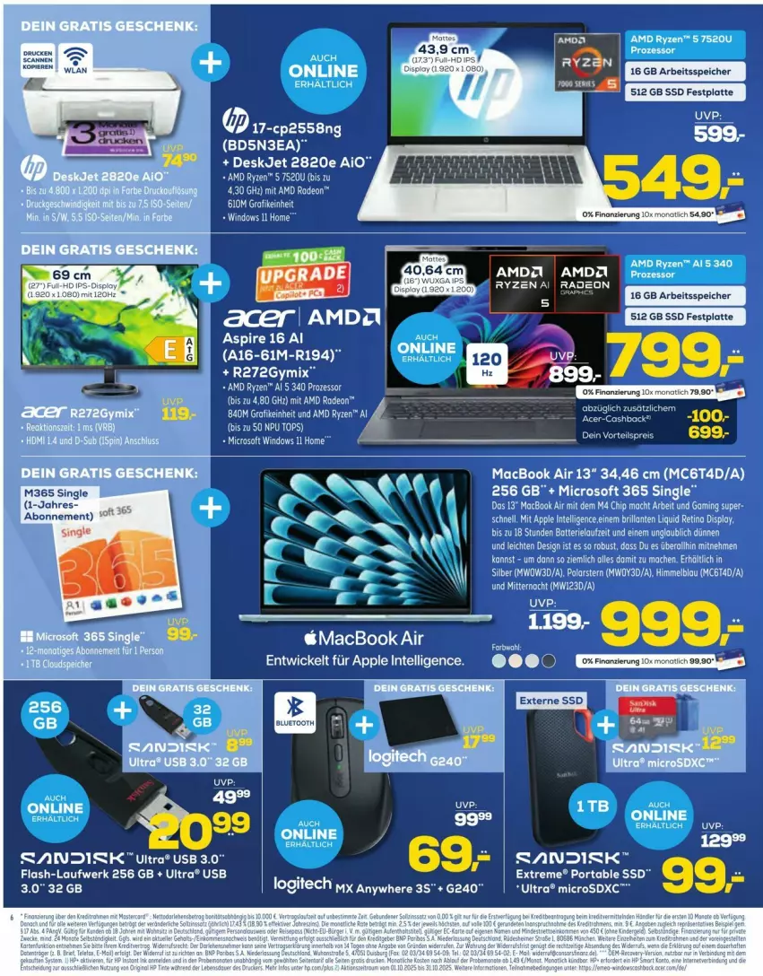 Aktueller Prospekt Euronics - Prospekte - von 01.10 bis 07.10.2025 - strona 6 - produkty: acer, AMD Radeon, Apple, Bleistift, deo, eis, festplatte, latte, mac, macbook, macbook air, microsd, microsdxc, radeon, reis, ryzen, sandisk, ssd, Stier, tee, Ti, usb, vorteilspreis, WICK