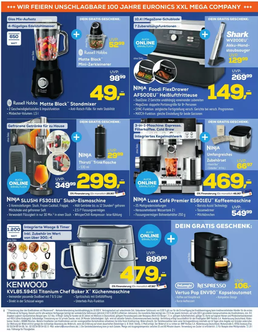 Aktueller Prospekt Euronics - Prospekte - von 01.10 bis 07.10.2025 - strona 8 - produkty: eis, eismaschine, espresso, filterkaffee, fritteuse, getränk, getränke, Heißluftfritteuse, kaffee, küche, Küchen, küchenmaschine, lack, LG, milch, Mixer, russell hobbs, saft, schüssel, shake, standmixer, Ti