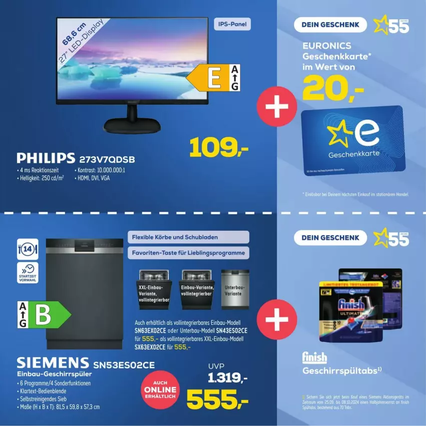 Aktueller Prospekt Euronics - Prospekte - von 25.09 bis 08.10.2024 - strona 11 - produkty: Bau, dell, einbau-geschirrspüler, geschirr, geschirrspüler, Mode, schubladen, siemens, Ti