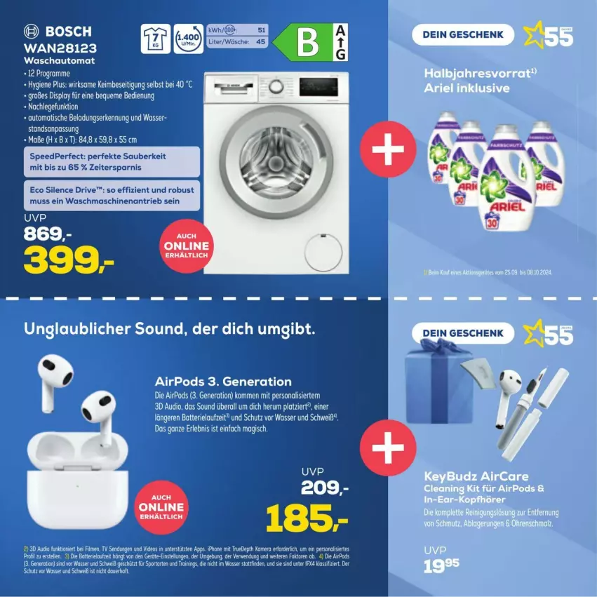 Aktueller Prospekt Euronics - Prospekte - von 25.09 bis 08.10.2024 - strona 3 - produkty: auto, batterie, bosch, deo, kamera, Persona, Pods, spee, Sport, Ti, tisch, waschmaschine, waschmaschinen, wasser, ZTE