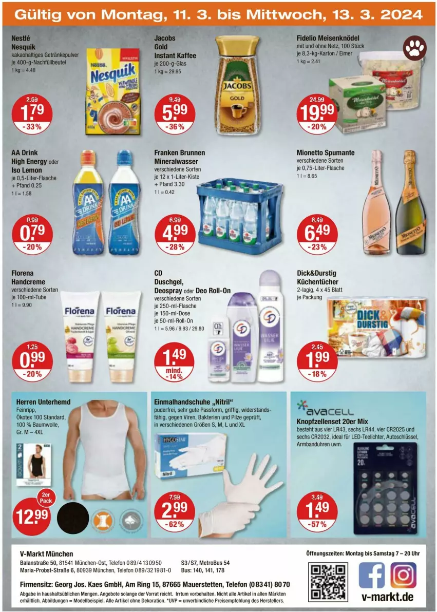 Aktueller Prospekt Vmarkt - Prospekte - von 07.03 bis 13.03.2024 - strona 20 - produkty: alle artikel ohne dekoration, Alwa, angebot, angebote, Armband, Armbanduhr, auer, auto, Bau, baumwolle, brunnen, creme, dekoration, dell, deo, deo roll-on, deospray, drink, duschgel, eimer, eis, elle, flasche, franken brunnen, handcreme, handschuhe, hemd, je 50-ml-roll-on, kaes, Knödel, küche, Küchen, küchentücher, Meisenknödel, Metro, mineralwasser, mionetto, Mode, obst, oder deo roll-on, pilze, puma, reis, Ria, ring, roll-on, schuhe, spumante, tee, Teelicht, teelichte, telefon, teller, Ti, tücher, uhr, Unterhemd, wasser, wolle