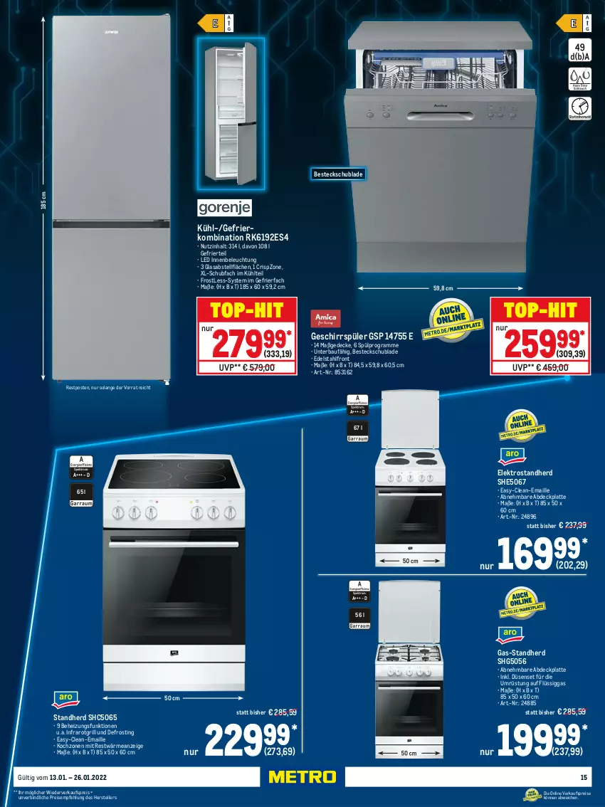Aktueller Prospekt Metro - Technik Spezial - von 13.01 bis 26.01.2022 - strona 15 - produkty: Bau, beleuchtung, besteck, decke, edelstahl, eis, Elektro, elle, gefrierfach, gefrierkombination, geschirr, geschirrspüler, grill, latte, maille, reis, teller, Ti