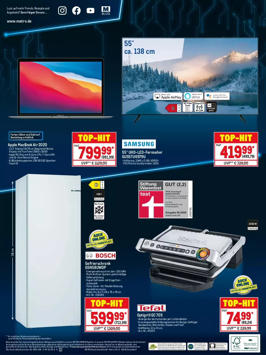 Aktueller Prospekt Metro - Technik Spezial - von 13.01 bis 26.01.2022 - strona 24 - produkty: abholpreise, Abtei, angebot, angebote, Apple, auer, auto, burger, eis, elle, fernseher, fisch, Geflügel, gefrierschrank, gin, grill, grillfläche, ilag, LG, mac, macbook, macbook air, Metro, metro gastro, Rauch, reis, rezept, rezepte, rwe, sandwich, Schrank, ssd, steak, steaks, teller, Ti, uhd, würstchen