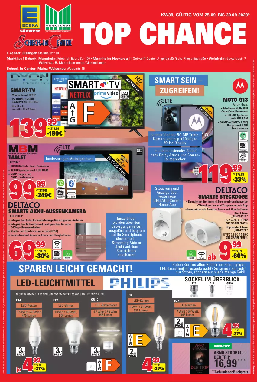 Aktueller Prospekt E Center - Angebote der Woche - von 25.09 bis 30.09.2023 - strona 39 - produkty: akku, alexa, amazon alexa, angebot, Astra, auer, Birnen, buch, buch-tipp, deo, eis, Elan, ente, erde, frontkamera, HDMI, HP, kamera, kerze, korn, lautsprecher, LED-Kerze, leuchtmittel, LG, mac, monitor, Rauch, reifen, reis, ring, sim, smartphone, steckdose, tablet, Ti, timer, usb, wasser, weber, wein