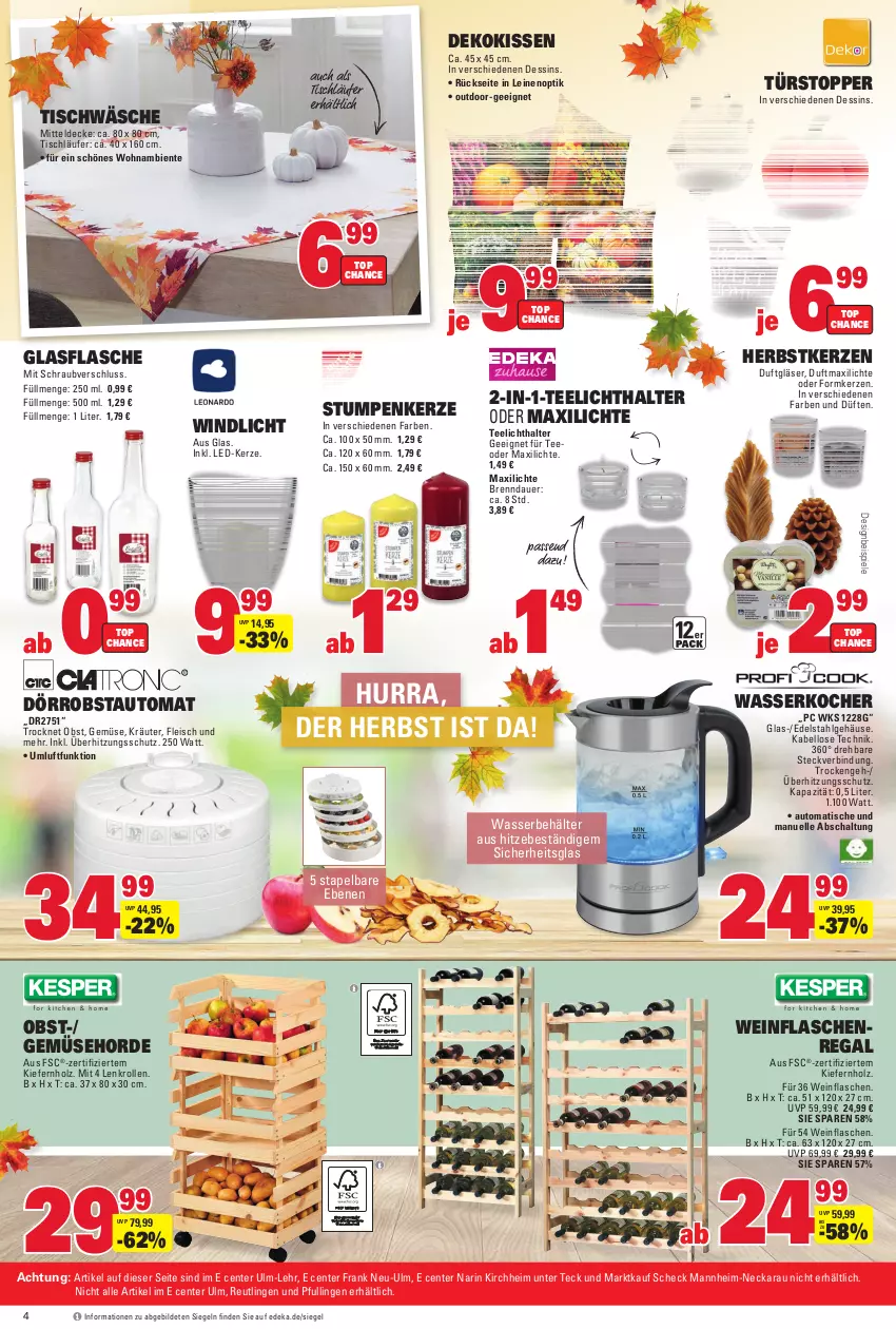 Aktueller Prospekt E Center - Angebote der Woche - von 25.09 bis 30.09.2023 - strona 42 - produkty: auer, auto, Behälter, decke, deka, dekokissen, edelstahl, eis, elle, ente, flasche, fleisch, Gläser, glasflasche, Holz, kerze, kissen, Kocher, kräuter, Läufer, LED-Kerze, leine, LG, mitteldecke, obst, regal, Schal, Spiele, tee, Teelicht, teelichthalter, Ti, tisch, tischläufer, Tischwäsche, topper, türstopper, überhitzungsschutz, wasser, wasserkocher, wein, windlicht