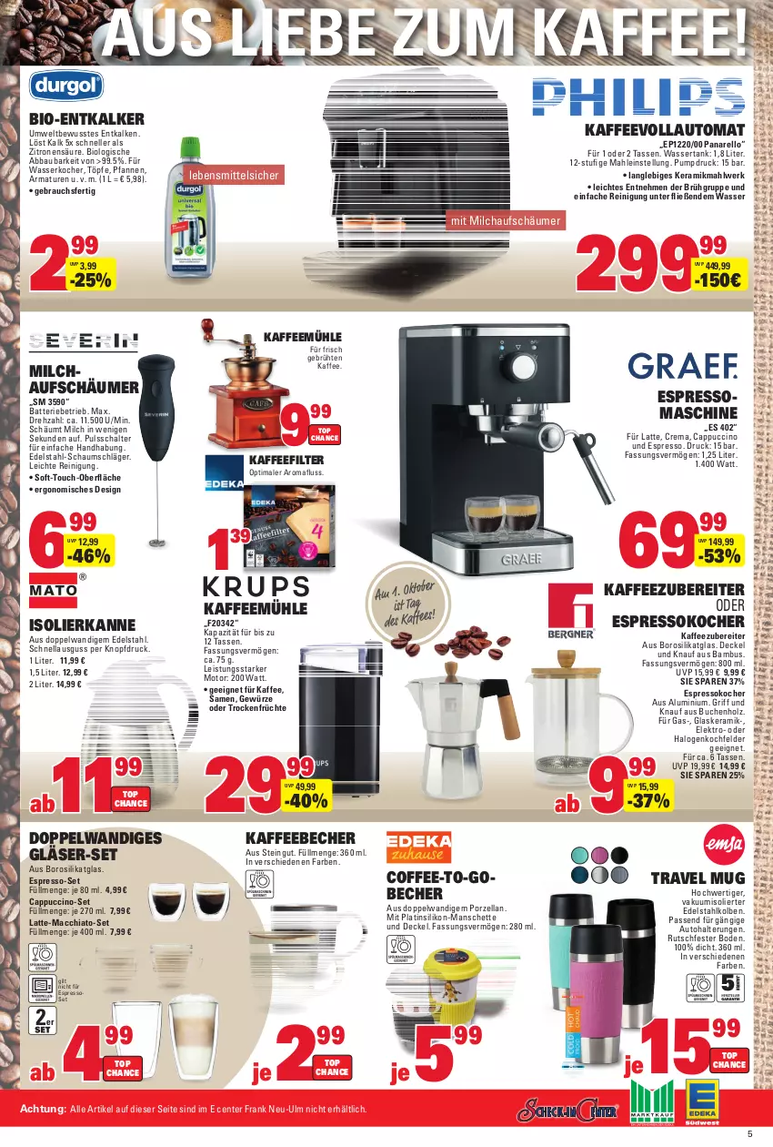 Aktueller Prospekt E Center - Angebote der Woche - von 25.09 bis 30.09.2023 - strona 43 - produkty: Abba, ACC, armatur, armaturen, auto, bambus, batterie, Bau, Becher, bio, buch, Cap, cappuccino, chia, cin, decke, Deckel, edelstahl, eis, Elektro, elle, ente, entkalker, espresso, Espressokocher, früchte, gewürz, Gläser, glaskeramik, Holz, isolierkanne, kaffee, kaffeebecher, Kaffeemühle, kaffeevollautomat, knauf, Kocher, kochfeld, latte, lebensmittel, mac, macchiato, milch, milchaufschäumer, oder espresso, pfanne, pfannen, Rauch, Reinigung, rel, Schal, tasse, Ti, travel mug, Trockenfrüchte, wasser, wasserkocher, wassertank, zitrone, zitronen