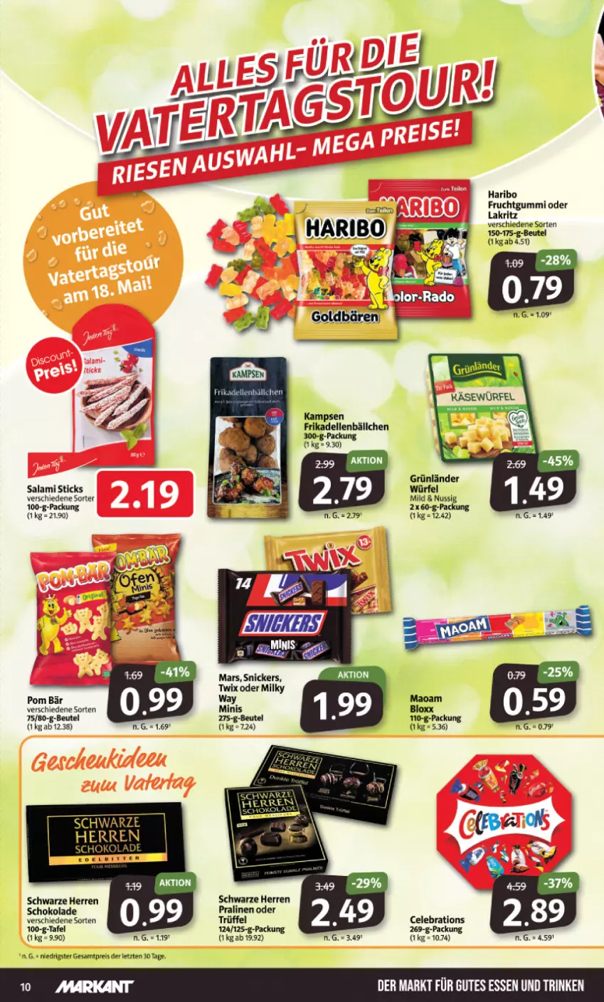 Aktueller Prospekt Markant - Prospekte - von 15.05 bis 20.05.2023 - strona 10 - produkty: beutel, dell, eis, elle, frucht, fruchtgummi, grünländer, haribo, Lakritz, maoam, mars, nuss, oder lakritz, pralinen, reis, salami, schoko, schokolade, snickers, Ti, Trüffel, twix, würfel, ZTE