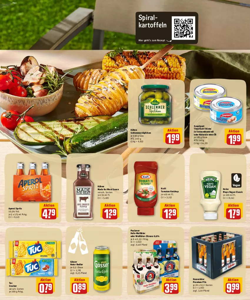 Aktueller Prospekt Rewe - REWE Ihr Kaufpark - von 30.05 bis 04.06.2022 - strona 15 - produkty: aperol, bier, blume, blumen, blumenöl, cracker, fisch, gösser, hasseröder, Hefe, heinz, kartoffel, kartoffeln, ketchup, kraft, Kühne, natur, natur radler, natura, Paula, paulaner, pils, premium pils, radler, rezept, sauce, saupiquet, schlemmertöpfchen, sonnenblume, sonnenblumen, sonnenblumenöl, thunfisch, Ti, tomate, tomaten, tomaten ketchup, Töpfchen, tuc, Yo, zitrone