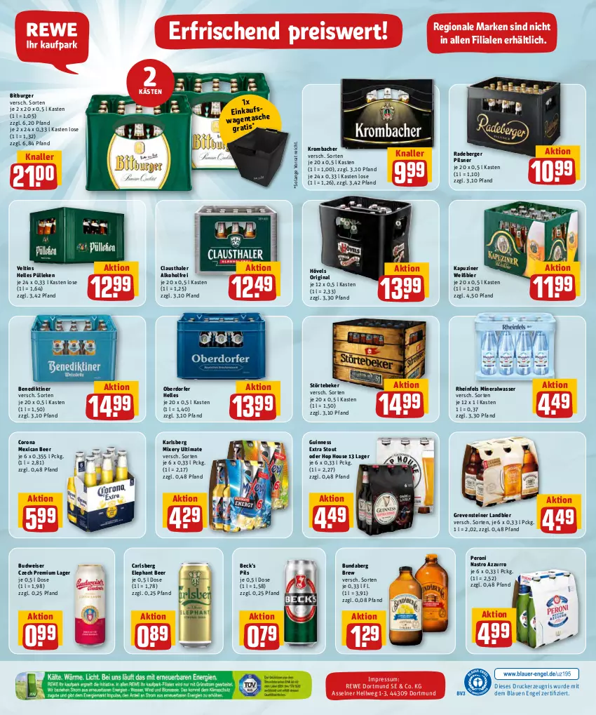 Aktueller Prospekt Rewe - REWE Ihr Kaufpark - von 30.05 bis 04.06.2022 - strona 24 - produkty: alkohol, Alwa, aust, Benediktiner, Berger, bier, bitburger, budweiser, Bundaberg, burger, carlsberg, clausthaler, corona, drucker, eis, elle, Engel, gin, grevensteiner, Guinness, karlsberg, karlsberg mixery, kerze, krombache, krombacher, mineralwasser, Mixer, mixery, Peroni, pils, pilsner, radeberger, radeberger pilsner, reis, steiner, störtebeker, Ti, veltins, wasser