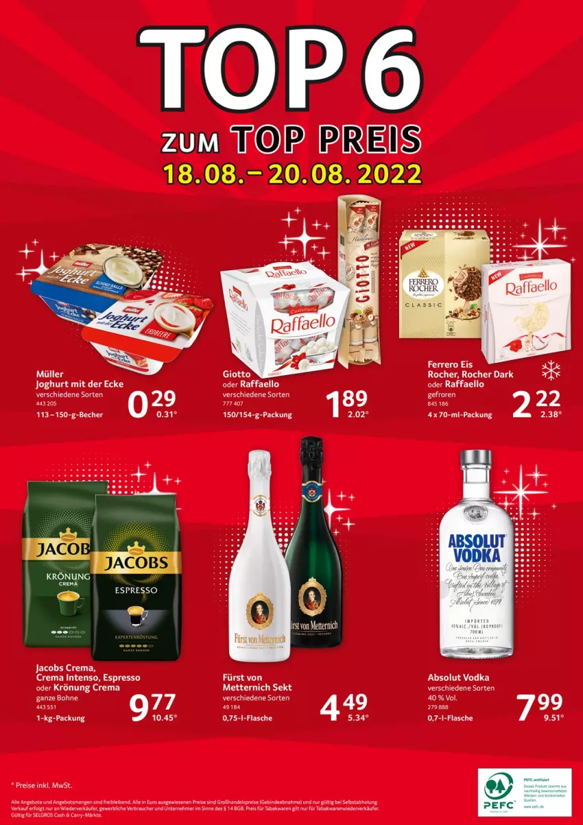 Aktueller Prospekt Selgros - Food - von 18.08 bis 24.08.2022 - strona 32 - produkty: Absolut Vodka, angebot, angebote, Becher, bohne, eis, espresso, flasche, intenso, jacobs, Jacobs Crema, LG, Mett, metternich, raffaello, Rauch, reis, sekt, Ti, vodka