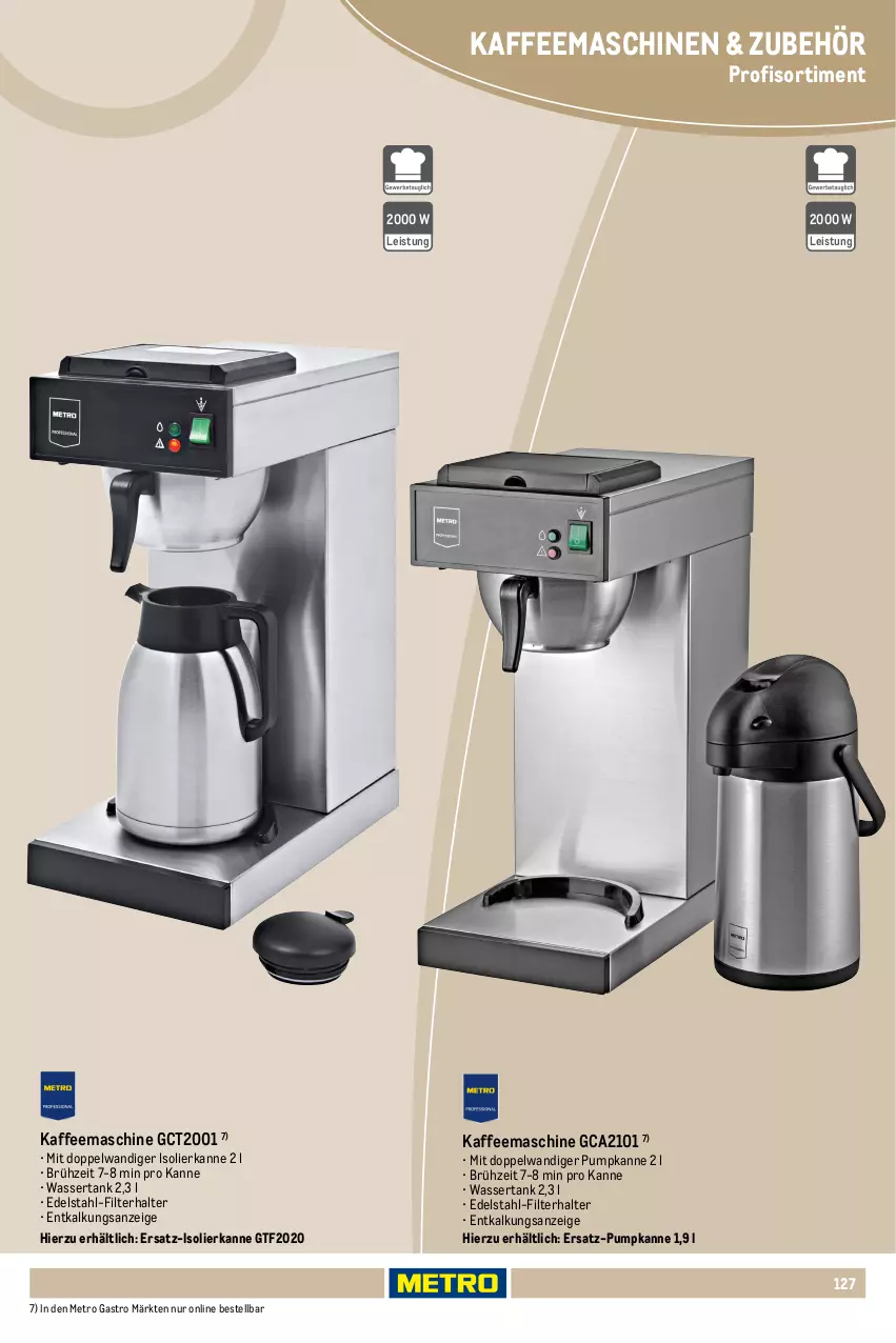 Aktueller Prospekt Metro - Non Food Sortiment - von 01.10.2025 bis 09.06.2026 - strona 127 - produkty: edelstahl, eis, isolierkanne, kaffee, kaffeemaschine, latte, Metro, metro gastro, Ti, wasser, wassertank