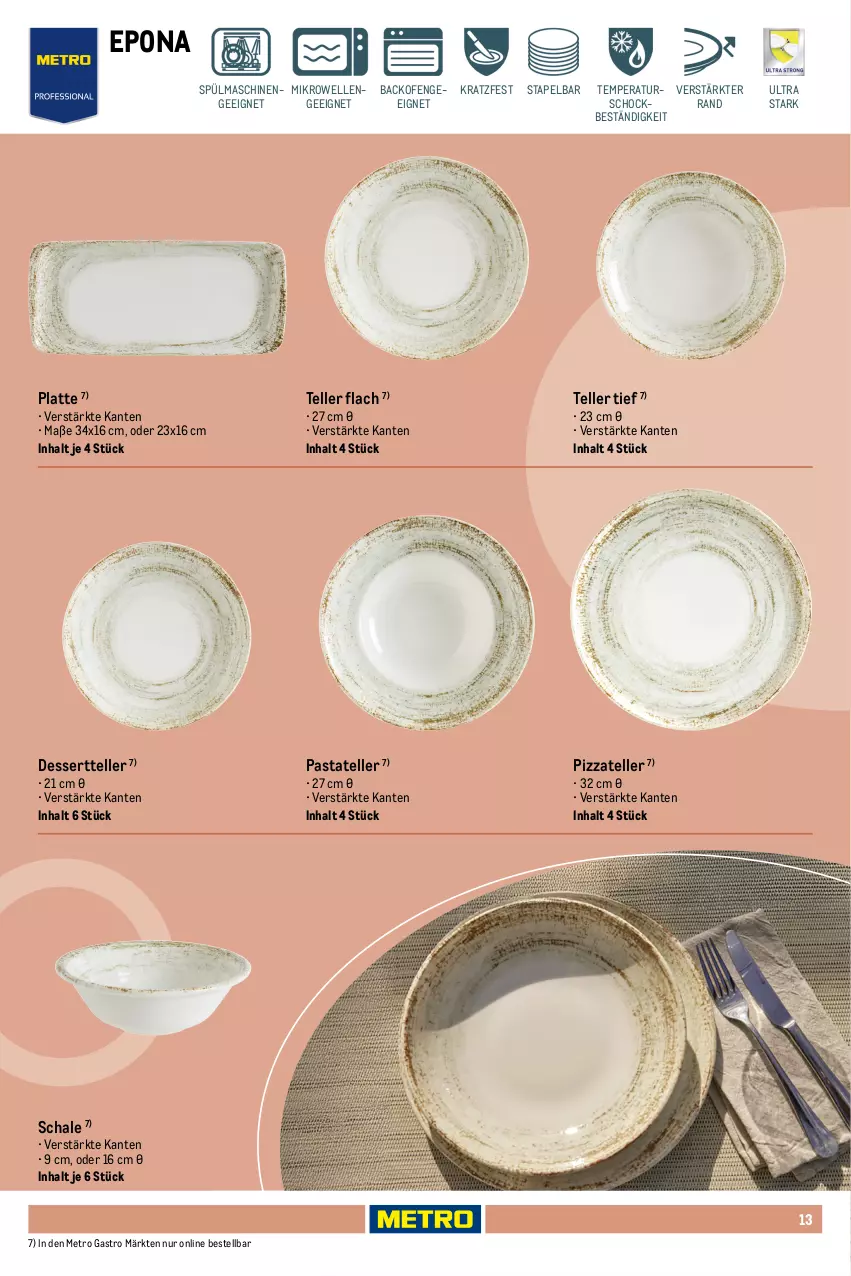 Aktueller Prospekt Metro - Non Food Sortiment - von 01.10.2025 bis 09.06.2026 - strona 13 - produkty: backofen, dessert, Dessertteller, elle, geschirr, latte, mac, Metro, metro gastro, mikrowelle, Ofen, pasta, pizza, Schal, Schale, spülmaschinen, teller, Ti