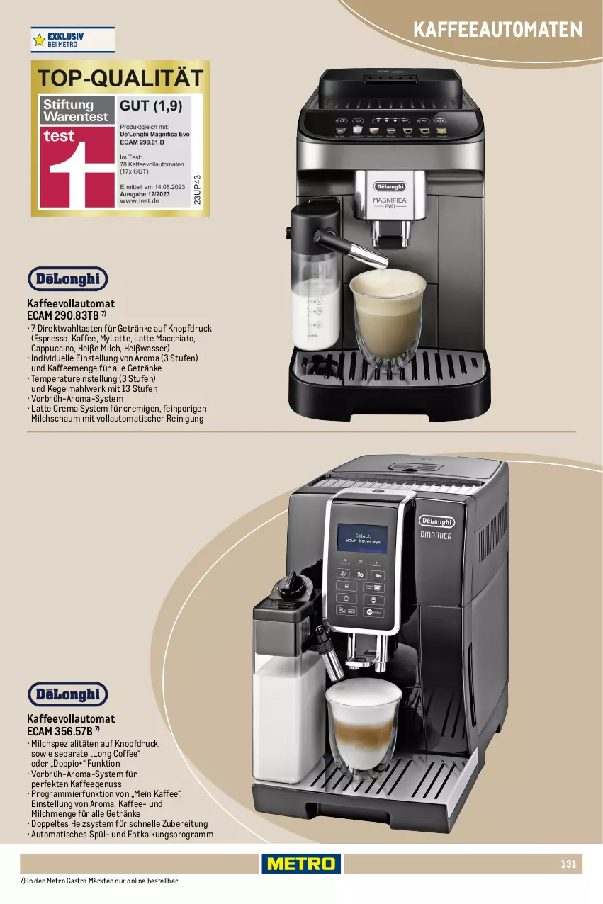 Aktueller Prospekt Metro - Non Food Sortiment - von 01.10.2025 bis 09.06.2026 - strona 131 - produkty: ACC, auto, Cap, cappuccino, chia, cin, elle, espresso, getränk, getränke, kaffee, kaffeeautomat, kaffeegenuss, kaffeevollautomat, latte, latte macchiato, mac, macchiato, Metro, metro gastro, milch, nuss, Reinigung, rezept, rezepte, Spezi, Ti, tisch, tomate, tomaten, wasser