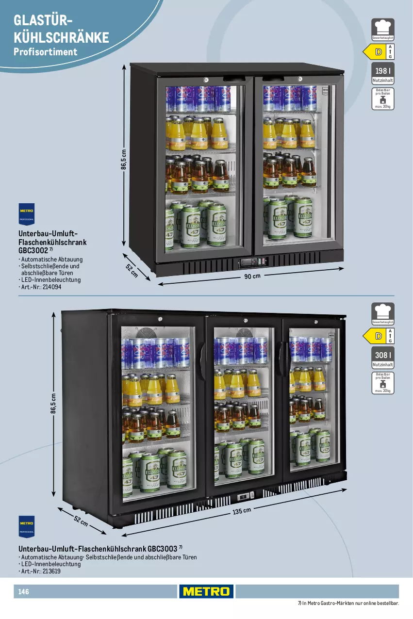 Aktueller Prospekt Metro - Non Food Sortiment - von 01.10.2025 bis 09.06.2026 - strona 146 - produkty: angebot, auto, Bau, beleuchtung, decke, elle, flasche, Glastür, kühlschrank, Metro, metro gastro, Schrank, Ti, tisch