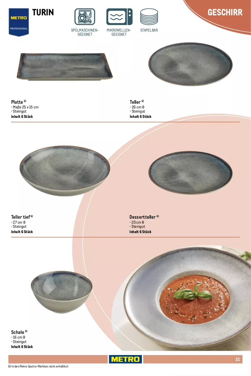 Aktueller Prospekt Metro - Non Food Sortiment - von 01.10.2025 bis 09.06.2026 - strona 21 - produkty: dessert, Dessertteller, elle, geschirr, latte, Metro, metro gastro, mikrowelle, Schal, Schale, spülmaschinen, teller, Ti