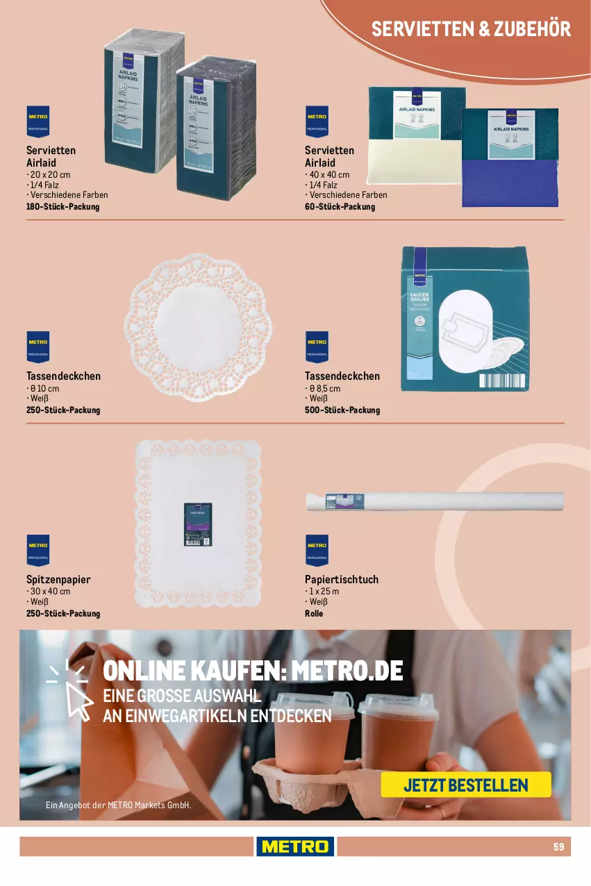 Aktueller Prospekt Metro - Non Food Sortiment - von 01.10.2025 bis 09.06.2026 - strona 59 - produkty: angebot, decke, elle, ente, Metro, papier, ring, Serviette, servietten, tasse, Ti, tisch, tuc