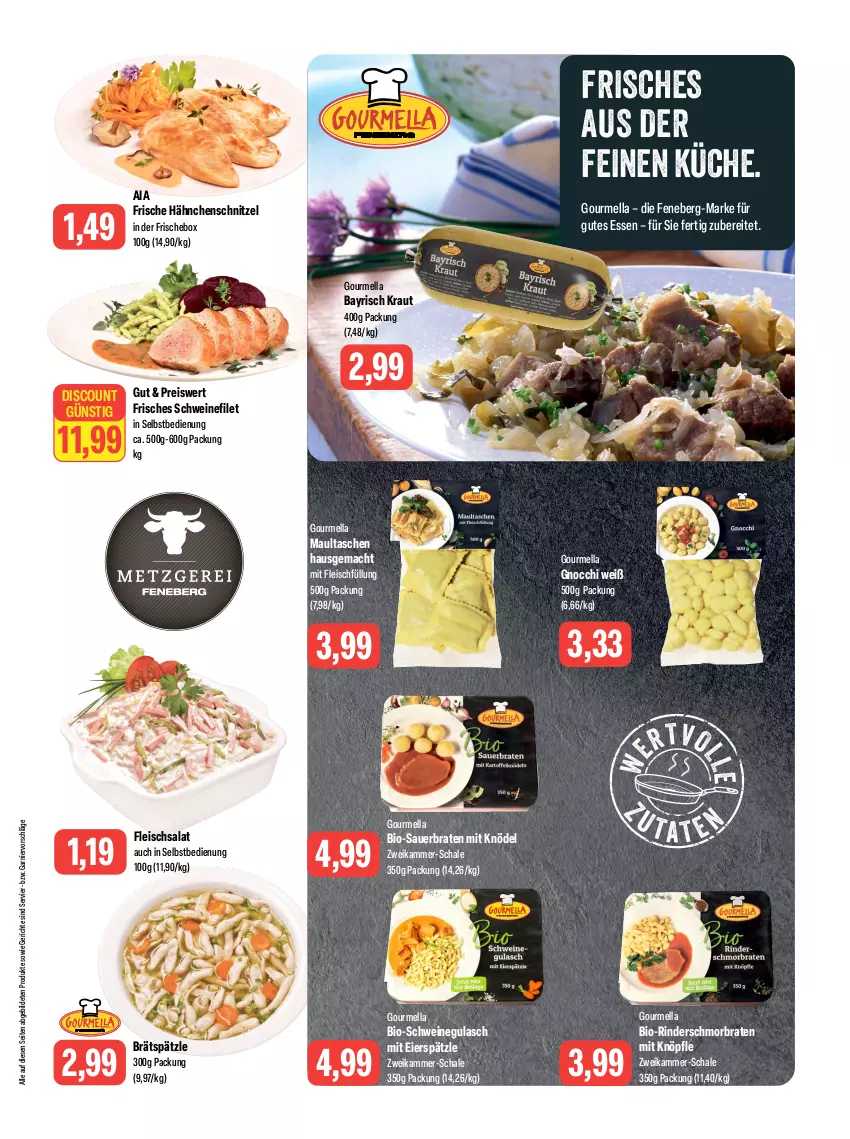 Aktueller Prospekt Feneberg - Prospekte - von 04.01 bis 05.01.2024 - strona 3 - produkty: auer, bio, braten, discount, eier, eierspätzle, eis, filet, fleisch, fleischsalat, Frische Hähnchen, garnier, gnocchi, gulasch, gutes essen, Hähnchenschnitzel, Knödel, Kraut, küche, mac, maultaschen, reis, rind, rinder, salat, Schal, Schale, schmorbraten, schnitzel, schwein, schweine, schweinefilet, schweinegulasch, Tasche, taschen, Ti, wein, weine