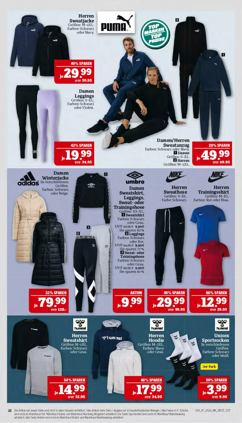 Aktueller Prospekt Marktkauf - Prospekt - von 17.11 bis 23.11.2024 - strona 38 - produkty: Anzug, eis, gin, hose, Jacke, leggings, reis, schuhe, shirt, Sport, sweatjacke, Sweatshirt, Ti, Trainingshose, Umbro