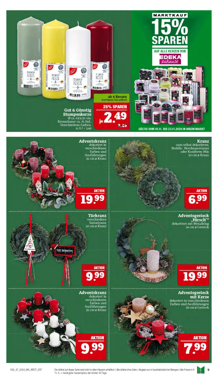 Aktueller Prospekt Marktkauf - Prospekt - von 17.11 bis 23.11.2024 - strona 9 - produkty: Adventskranz, auer, eis, kerze, Konifere, Kranz, reis, Ria, tee, Ti, Türkranz, ZTE