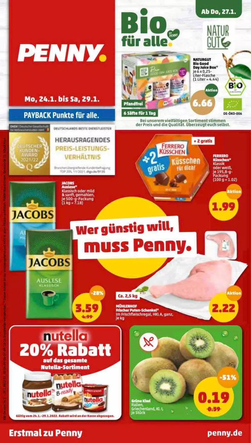 Aktueller Prospekt Penny - Prospekte - von 24.01 bis 29.01.2022 - strona 1 - produkty: bio, eis, flasche, kiwi, natur, reis, Ti