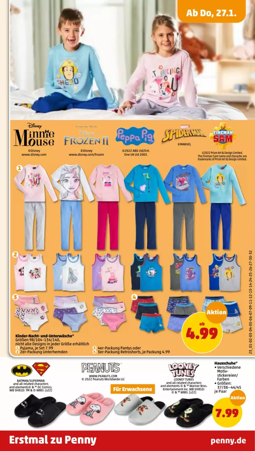 Aktueller Prospekt Penny - Prospekte - von 24.01 bis 29.01.2022 - strona 23 - produkty: Comics, disney, ente, Hausschuhe, hemd, hemden, Kinder, panty, Pyjama, rel, retroshorts, schuhe, shorts, Ti, Unterhemd, unterhemden, Unterwäsche