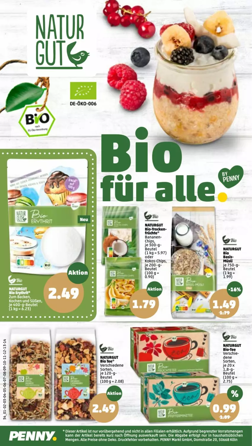 Aktueller Prospekt Penny - Prospekte - von 24.01 bis 29.01.2022 - strona 34 - produkty: banane, bananen, beutel, bio, chips, eis, früchte, kokos, LG, müsli, natur, reis, tee, Ti, ZTE