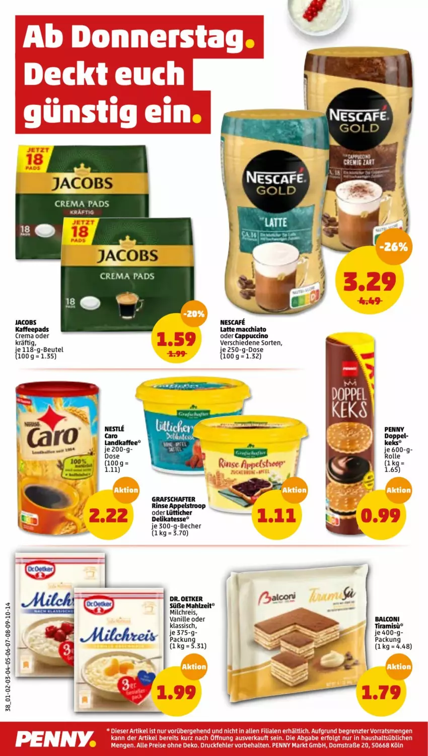 Aktueller Prospekt Penny - Prospekte - von 24.01 bis 29.01.2022 - strona 38 - produkty: ACC, Alcon, Becher, beutel, Cap, cappuccino, chia, cin, Dr. Oetker, eis, grafschafter, jacobs, kaffee, kaffeepads, keks, latte, latte macchiato, mac, macchiato, milch, milchreis, nescafe, oder cappuccino, reis, Ti, vanille