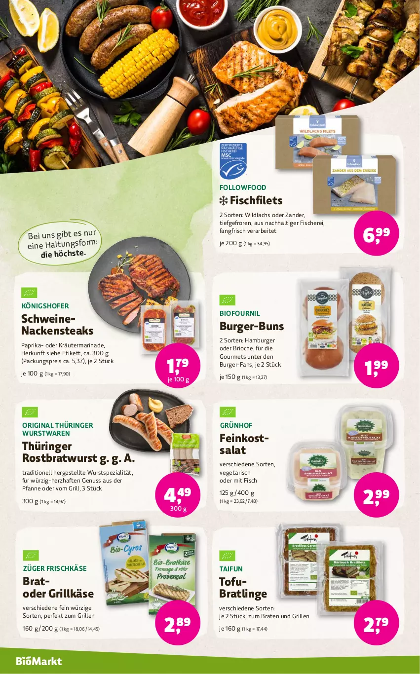 Aktueller Prospekt Denns Biomarkt - von 17.07 bis 30.07.2024 - strona 8 - produkty: bio, braten, bratwurst, burger, eis, feinkost, filet, filets, fisch, fische, Fischer, frischkäse, gin, grill, Grillkäse, hamburger, Käse, kräuter, lachs, marinade, Nackensteak, nackensteaks, nuss, oder kräuter, original thüringer, paprika, pfanne, reis, ring, rostbratwurst, salat, Schere, schwein, schweine, schweinenacken, Spezi, steak, steaks, thüringer rostbratwurst, Ti, Tofu, Vegeta, wein, weine, Wild, wildlachs, wurst, Zander