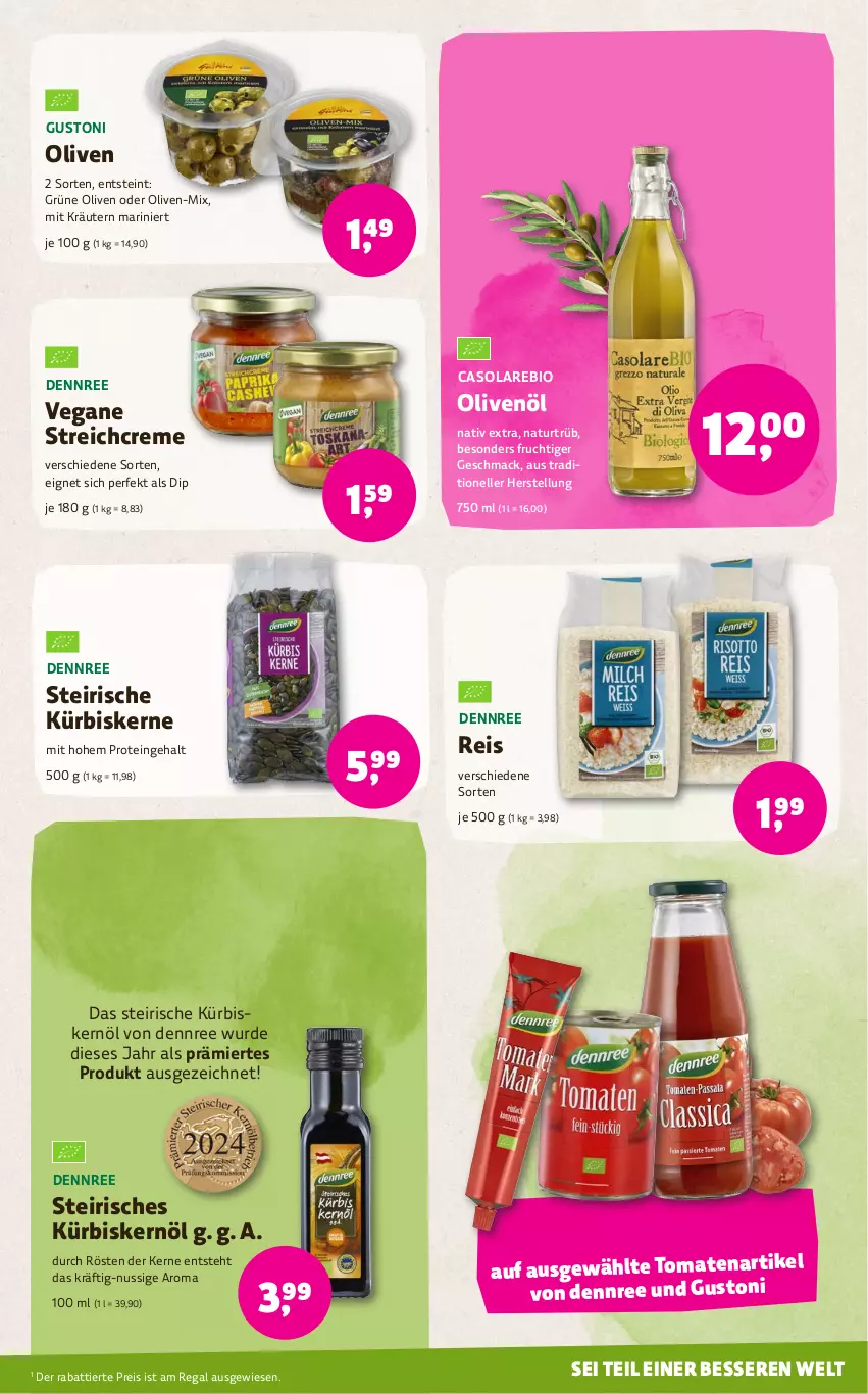 Aktueller Prospekt Denns Biomarkt - von 17.07 bis 30.07.2024 - strona 9 - produkty: bio, creme, dennree, dip, eis, elle, frucht, grüne oliven, kräuter, kräutern, Kürbis, kürbiskerne, Kürbiskernöl, mac, natur, nuss, olive, oliven, olivenöl, regal, reis, Ti, tomate, tomaten